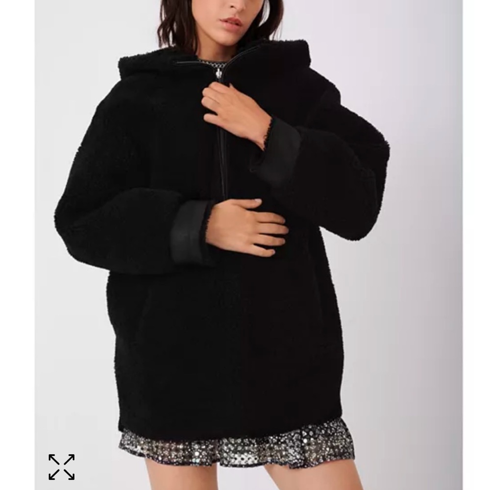 Black Reversible Hooded Leather/Shearling Coat from Maje - Picture 13 of 13